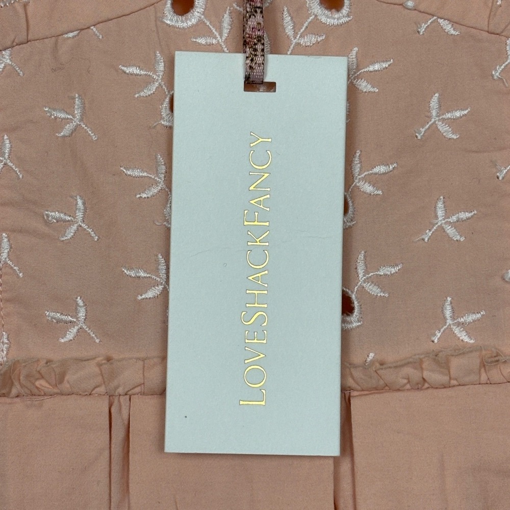 NWT LOVESHACKFANCY Mochi Cotton Eyelet Mini Dress Bubble Bath Pink Women Size 2 - Picture 13 of 14